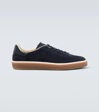 Loro Piana Tennis Leather-trimmed Suede Sneakers In Blue