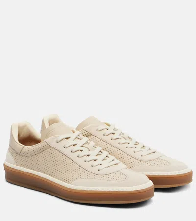 Loro Piana Tennis Suede-trimmed Leather Sneakers In White