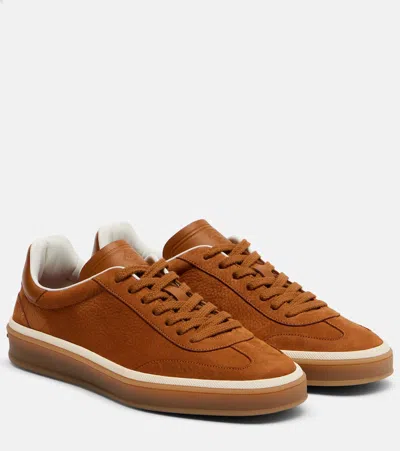 Loro Piana Tennis Walk Leather Sneakers In Brown