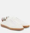LORO PIANA TENNIS WALK SUEDE-TRIMMED LEATHER SNEAKERS