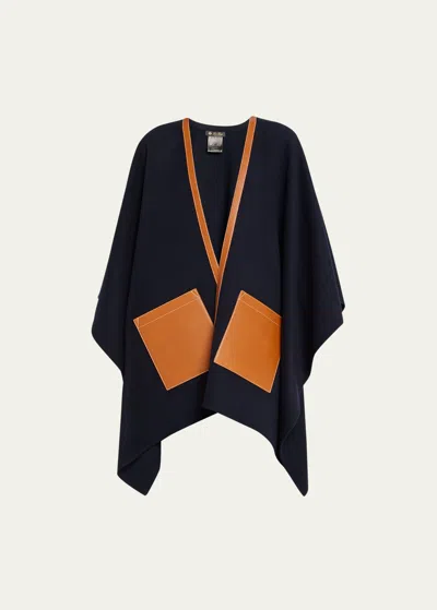 Loro Piana Teodora Cashmere & Leather Cape In Blue Navy