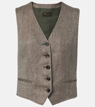 Loro Piana Teodoro Chevron Linen Vest In Brown