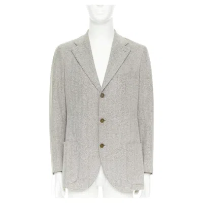 Pre-owned Loro Piana Textured Cotton Patch Pocket 3-button Single Breasted Blazer Eu50 L In Gray