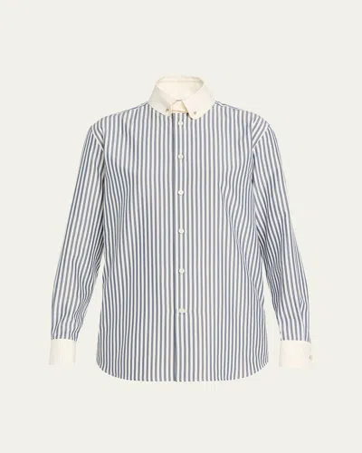 Loro Piana Thea Collar-pin Striped Silk Button-down Shirt
