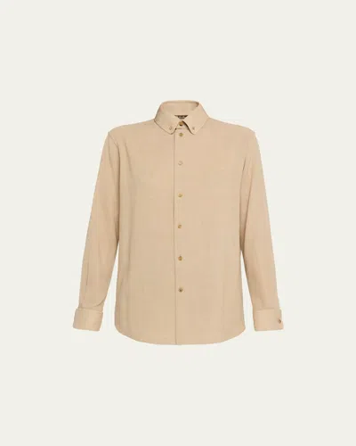 Loro Piana Thea Collar-pin Wool Button-down Shirt In Brown