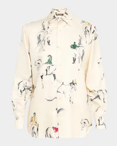 Loro Piana Thea Horse Print Button-down Blouse In Neutral