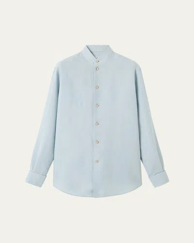Loro Piana Thea Korean Collar Long Sleeve Linen Shirt In Multi