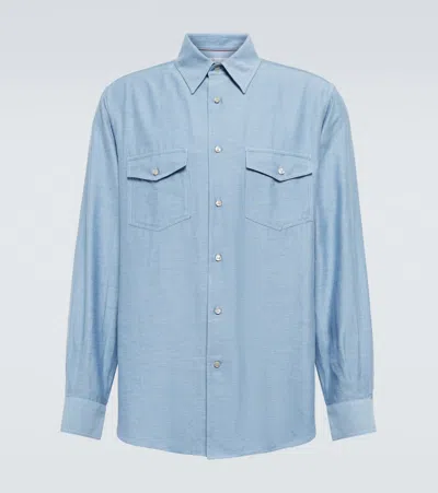 Loro Piana Thomas Cotton And Cashmere Shirt In Celestial Light Blue