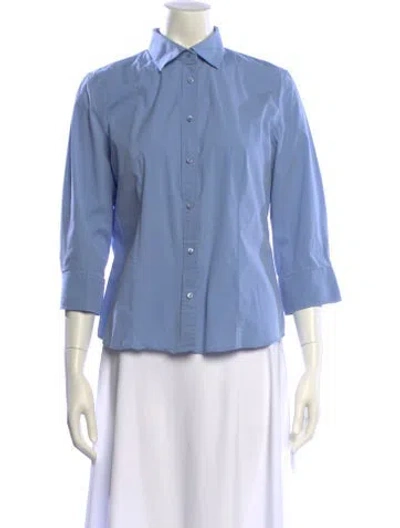 Pre-owned Loro Piana Three-quarter Sleeve Button-up Top In Blue