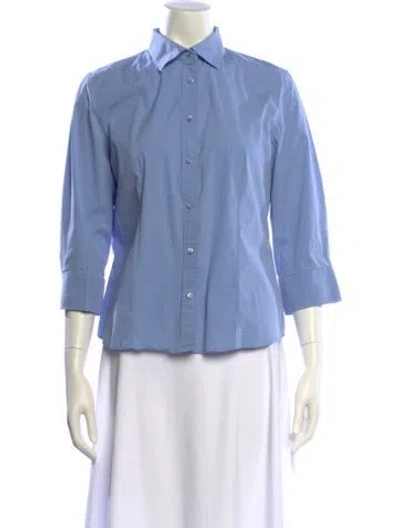 Pre-owned Loro Piana Three-quarter Sleeve Button-up Top In Blue