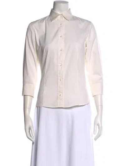 Pre-owned Loro Piana Three-quarter Sleeve Button-up Top In White
