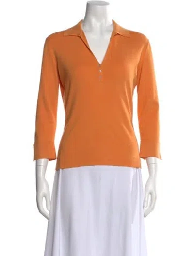 Pre-owned Loro Piana Three-quarter Sleeve Polo In Orange