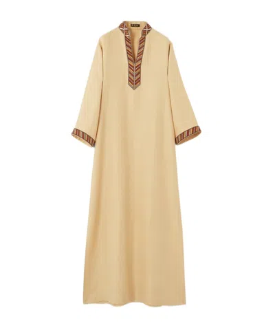 Loro Piana Tilde Embroidered Three-quarter Sleeve Maxi Dress In Neutral
