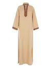 Loro Piana Tilde Embroidered Three-quarter Sleeve Maxi Dress In Neutral