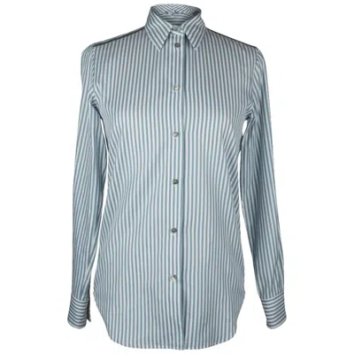Pre-owned Loro Piana Top Shirt Striped Cotton Semi Sheer Insets 40 / 6 In Gray