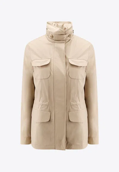 Loro Piana Casual Jacket With Adjustable Waist And Front Pockets In Neutral