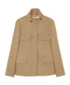 Loro Piana Traveller Min Jacket In Camel Brown Herringbone Pattern