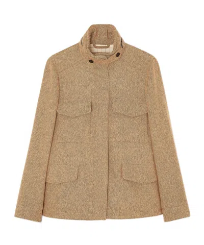 Loro Piana Traveller Min Jacket In Camel Brown Herringbone Pattern