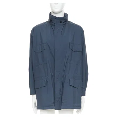 Pre-owned Loro Piana Traveller Navy Windtech Light 100% Cashmere Lined Coat It58 4xl In Blue