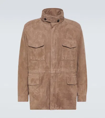 Loro Piana Traveller Suede Jacket In Beige