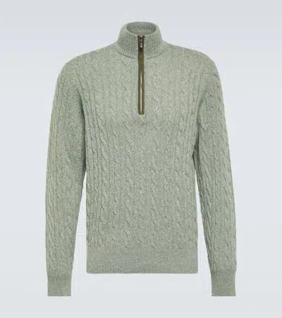 Loro Piana Treccia Cable-knit Cashmere Sweater In Green