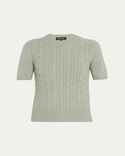 Loro Piana Treccia Cashmere Short-sleeve Sweater In Gray