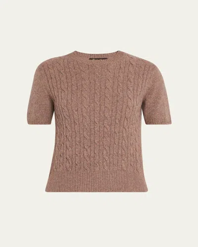 Loro Piana Treccia Cashmere Short-sleeve Sweater In Brown