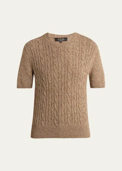 Loro Piana Treccia Cashmere Short-sleeve Sweater In J1qp Golden Wheat