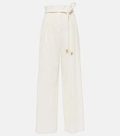 Loro Piana Tristin High-rise Cotton-blend Wide-leg Pants In White