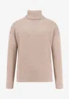 Loro Piana Cashmere Turtleneck Sweater Side Slits In Neutral