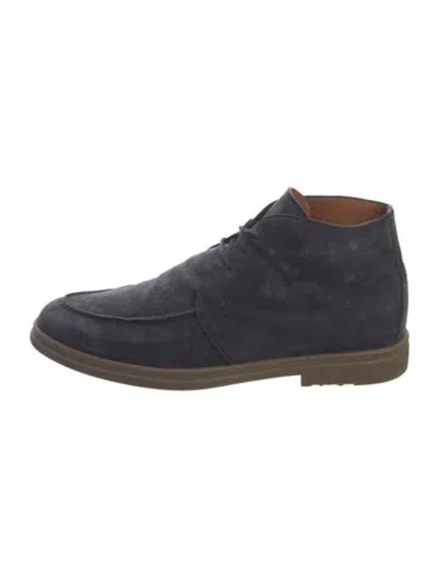 Pre-owned Loro Piana Urban Walk Suede Lace-up Boots In Blue