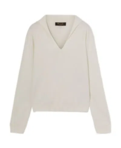 Loro Piana V-neck Knitted Pullover In White