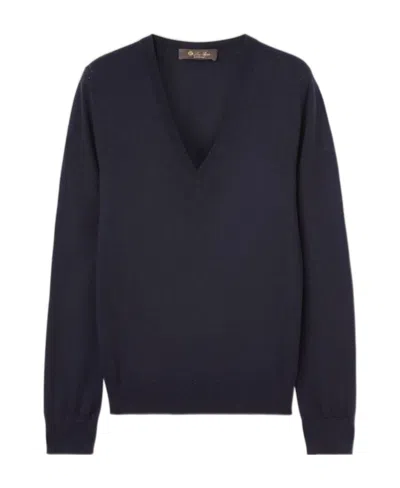 Loro Piana V-neck Long-sleeved Cashmere Sweater In Black