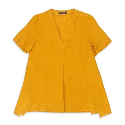 Loro Piana V-neck Short Sleeve Yellow Blouse In Multi