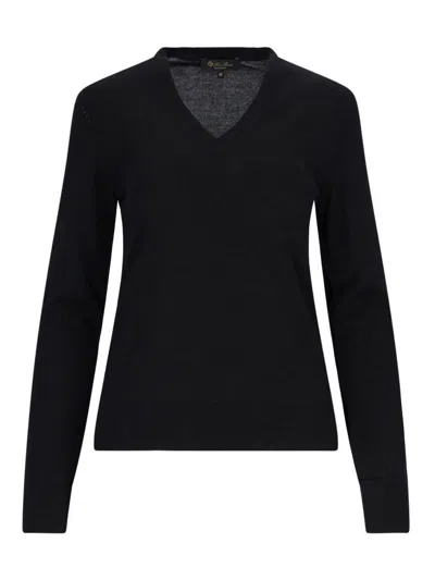 Loro Piana Ribbed V-neck Knitwear Long Sleeves In Black