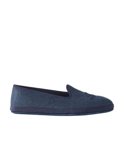 Loro Piana Venice Embroidered Herringbone Cashmere Slippers In Blue