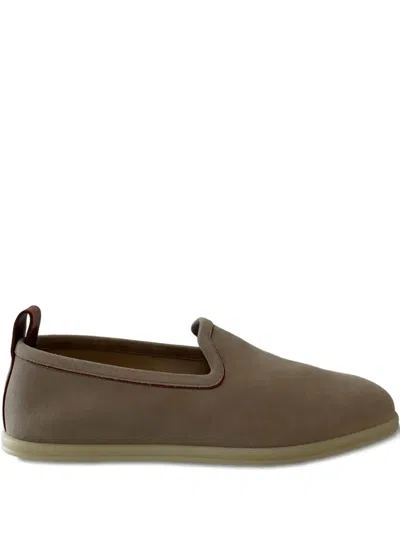 Loro Piana Venice Suede-leather Slip-on Loafers In Brown