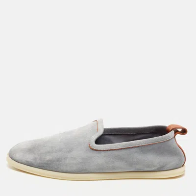 Pre-owned Loro Piana Venice Walk Size 42 Light Blue Suede Smoking Slippers