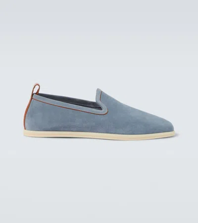 Loro Piana Venice Walk Suede Loafers In Blue