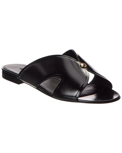 Loro Piana Vera Leather Flat Slide Sandals In Black
