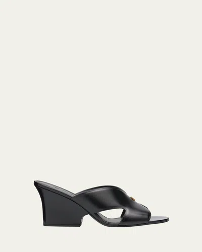 Loro Piana Vera Leather Slide Sandals In Black