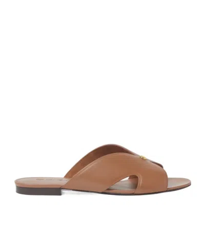 Loro Piana Vera Leather Slide Sandals In Brown