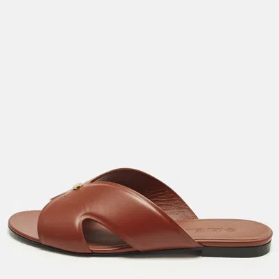 Pre-owned Loro Piana Vera Size 39 Brown Leather Slide Flats