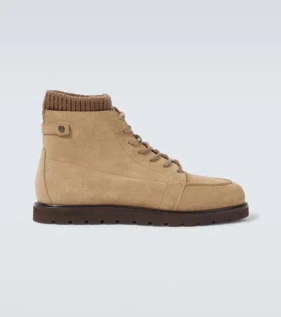 Loro Piana Verbier Suede Lace-up Boots In Animal Print