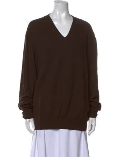 Pre-owned Loro Piana Vicuña V-neck Sweatshirt In Brown