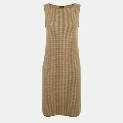 Pre-owned Loro Piana Vintage Brown Houndstooth Cashmere Knit Short Dress M
