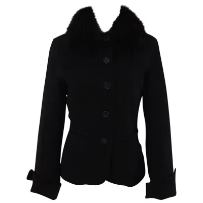Pre-owned Loro Piana Vintage Women's Black Wool Fur Jacket, Size 44