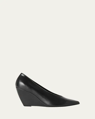 Loro Piana Viola Leather Wedge Pumps In Black