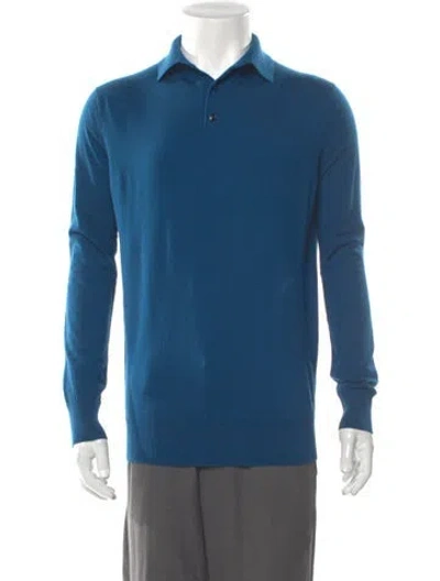 Pre-owned Loro Piana Virgin Wool Collar Polo Sweater In Blue