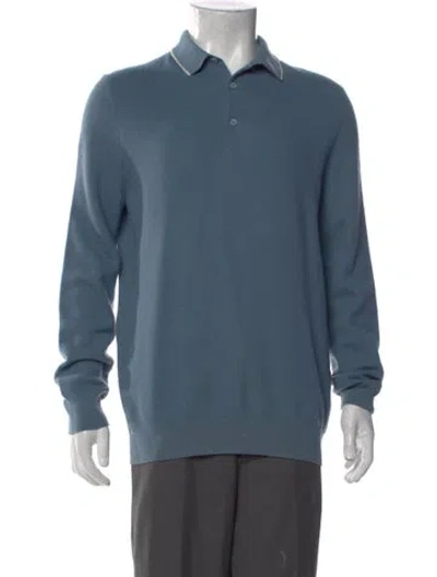 Pre-owned Loro Piana Virgin Wool Collar Polo Sweater In Blue
